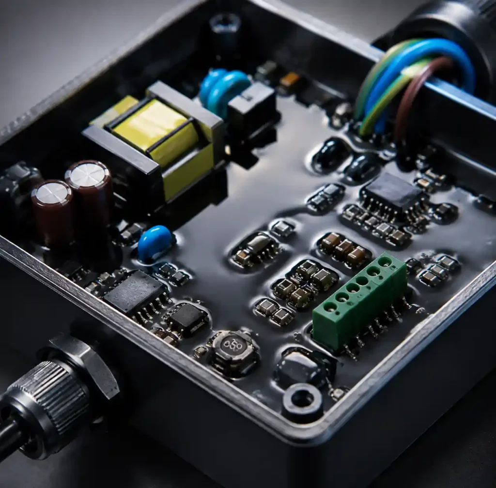 Industrial PCB with potting compound encapsulation for vibration protection