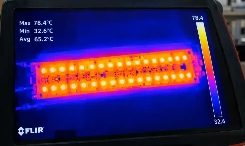 Thermal imaging of LED strip panel during reflow or thermal testing