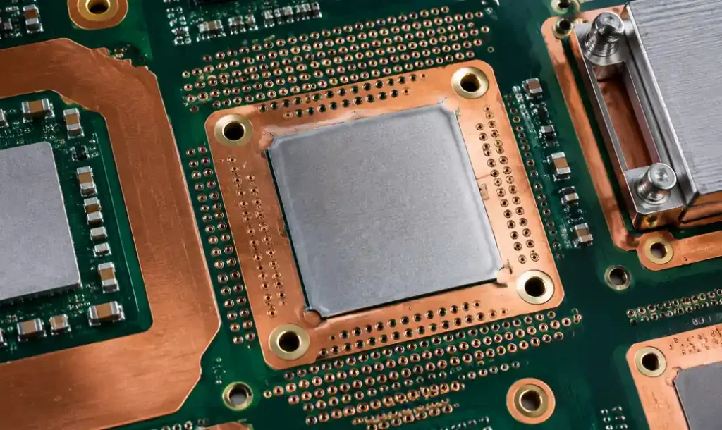 PCB thermal management design showing thermal vias and copper pours for vacuum heat dissipation