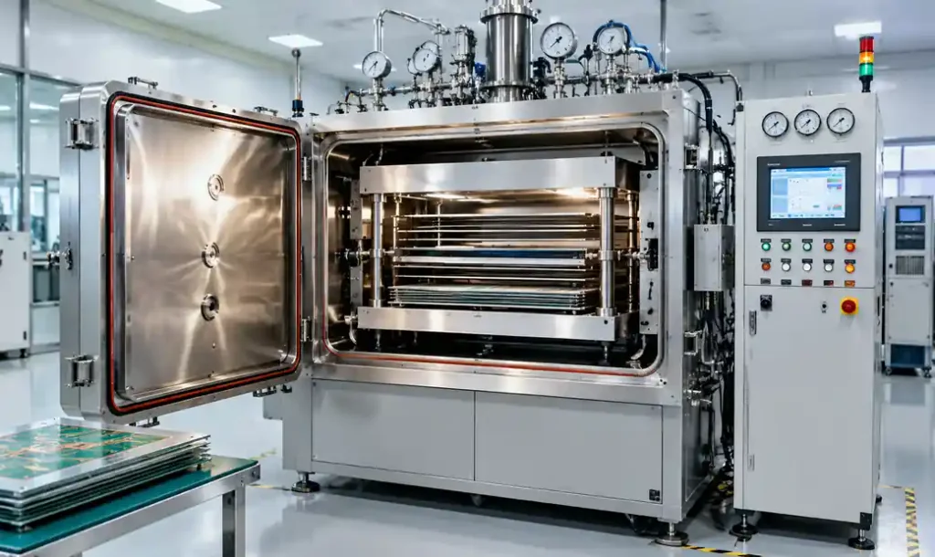 Vacuum-assisted lamination press system for high-reliability PCB manufacturing