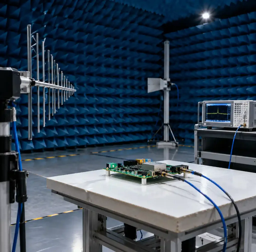 EMC testing chamber for PCB electromagnetic compatibility compliance testing