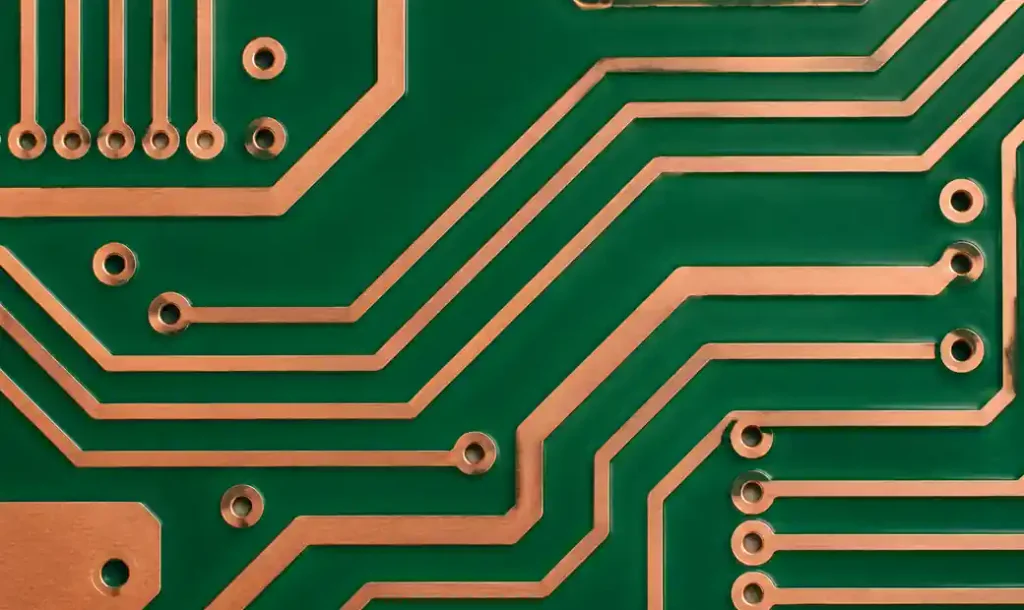 PCB copper trace layout with wide spacing for chemical environments
