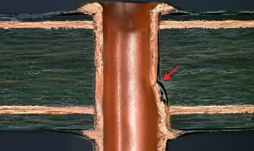 PTH barrel crack failure caused by CTE mismatch