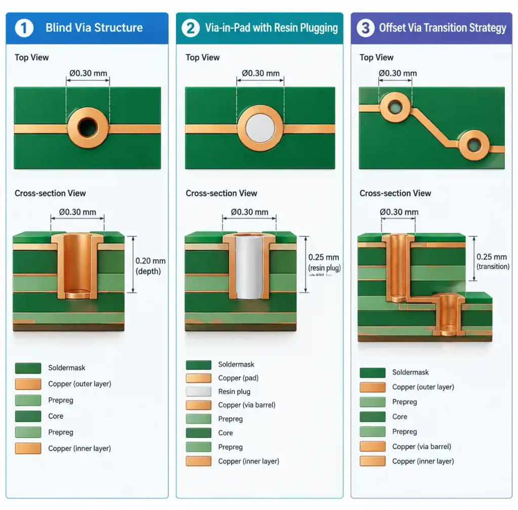 Alternative via solutions to back drilling in PCB design