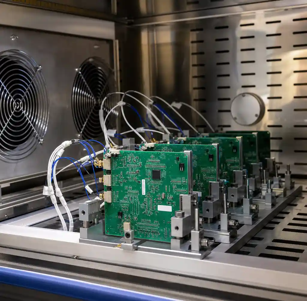 Automotive PCB undergoing temperature cycling and reliability testing