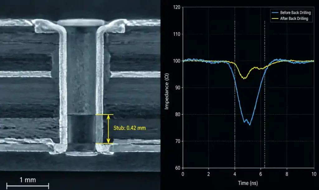 X-ray and TDR verification of back-drilled PCB vias