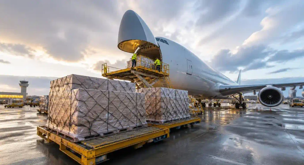 Cargo shipping containers and air freight logistics for PCB transport from China to Europe
