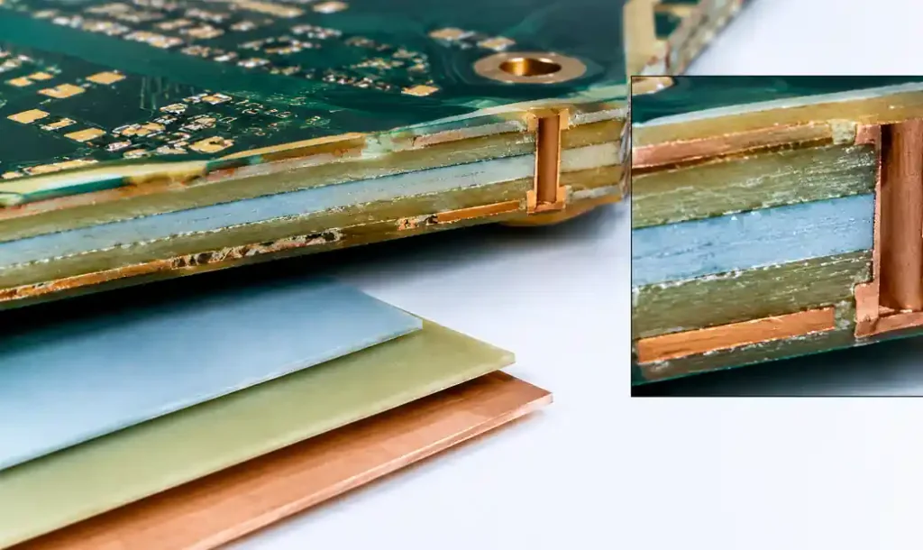 Mixed dielectric PCB stackup combining Rogers high-frequency material with FR4
