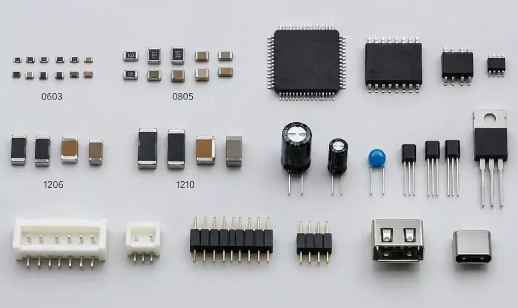 Standard component sizes and packages for cost-effective PCB assembly