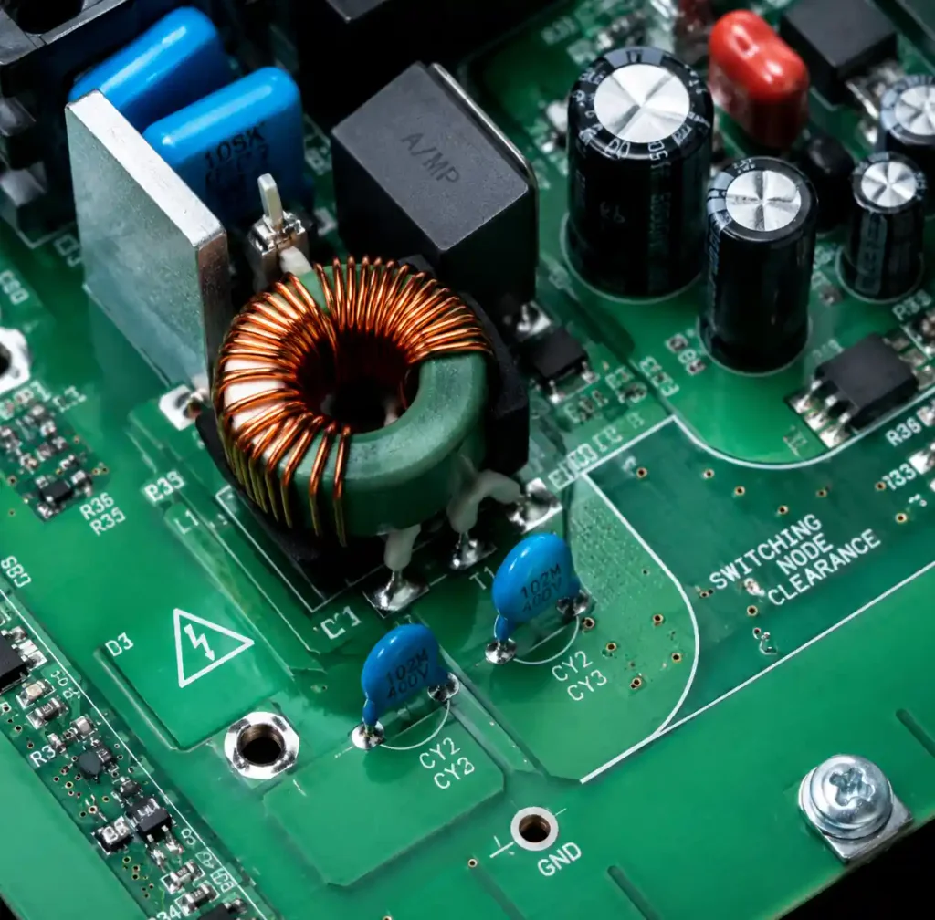 Common-mode choke and Y-capacitors for EMI filtering on power PCB