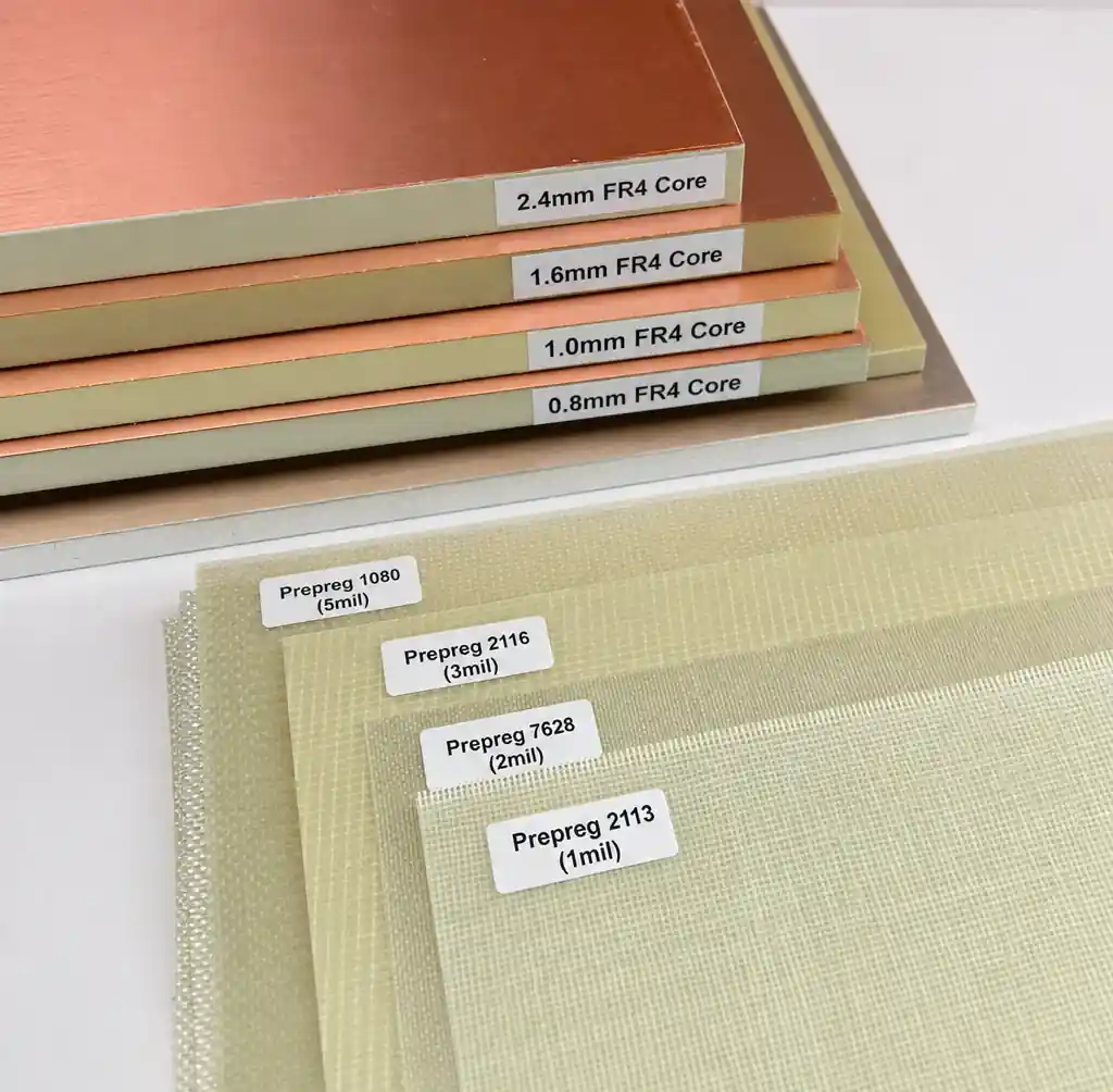 PCB core and prepreg materials showing stackup construction layers