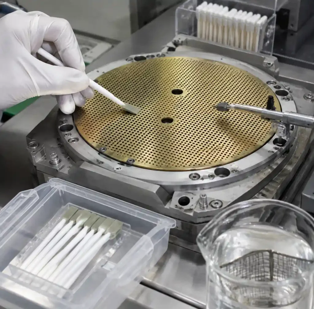 Probe card cleaning and maintenance station for contact resistance