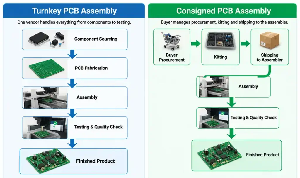 Turnkey vs Consigned PCB Assembly Workflow Comparison