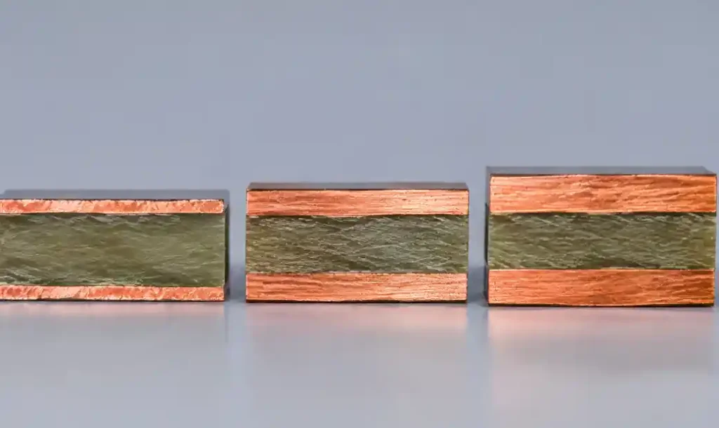 PCB copper foil thickness comparison showing 1oz, 2oz, and 3oz copper cross-sections