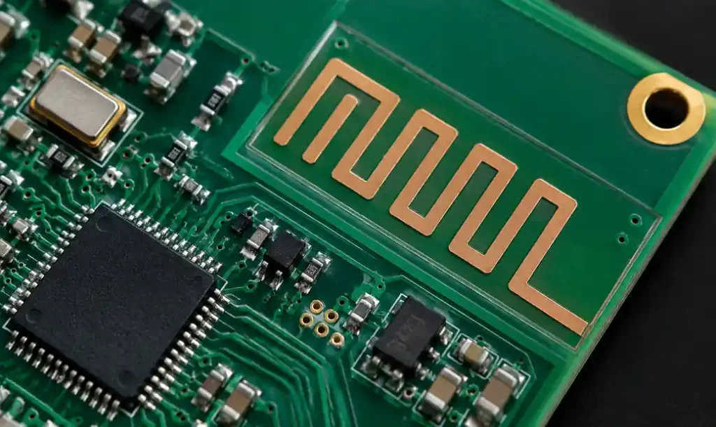 PCB trace antenna etched on circuit board for IoT wireless device