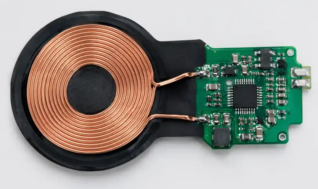 Wireless charging PCB with planar spiral coil design and ferrite backing
