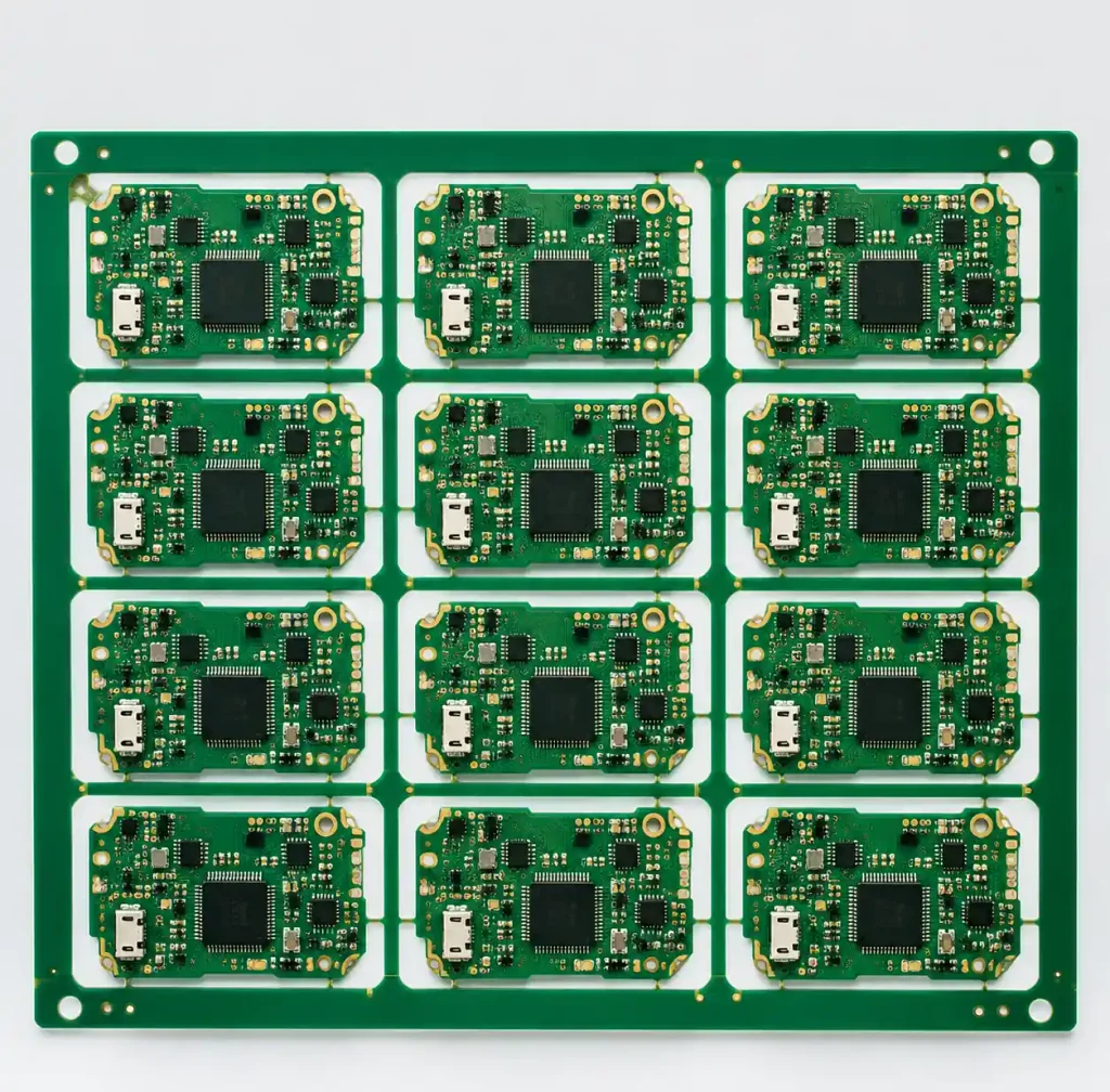 PCB panel layout showing optimized board arrangement for maximum utilization