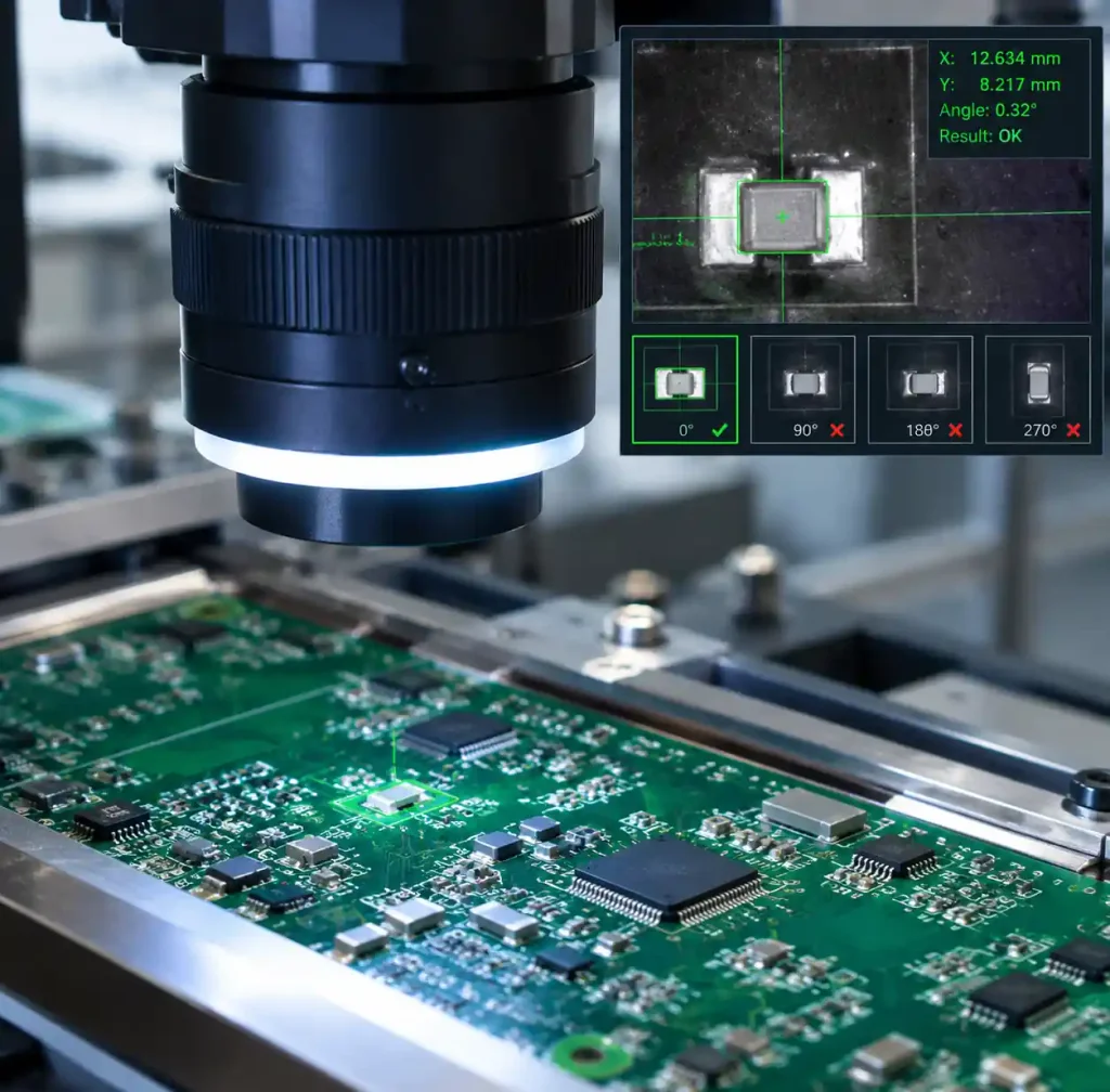Vision system inspecting 01005 component placement accuracy