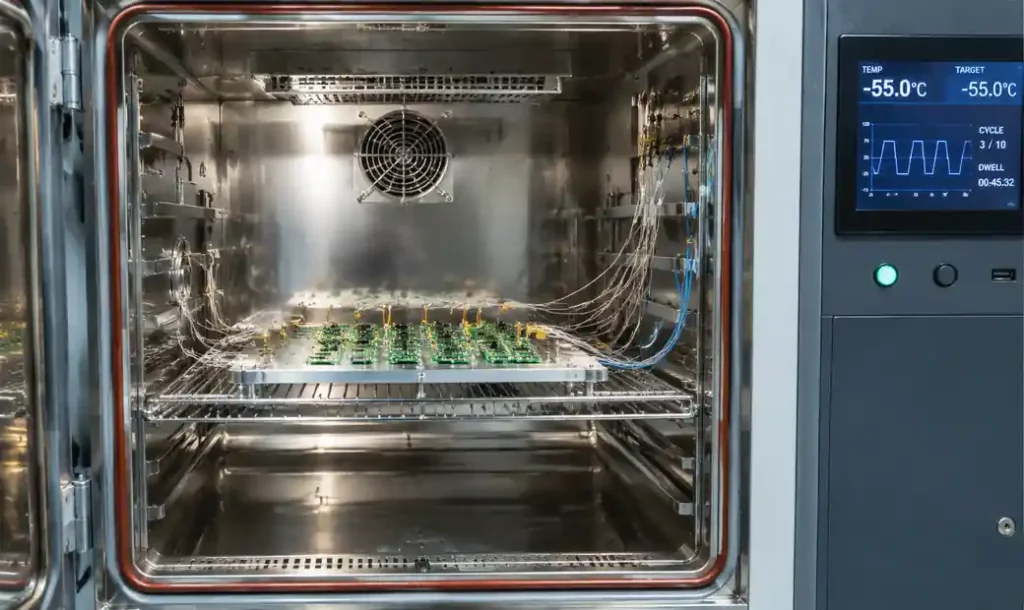 Thermal cycling test chamber for aerospace PCB qualification testing