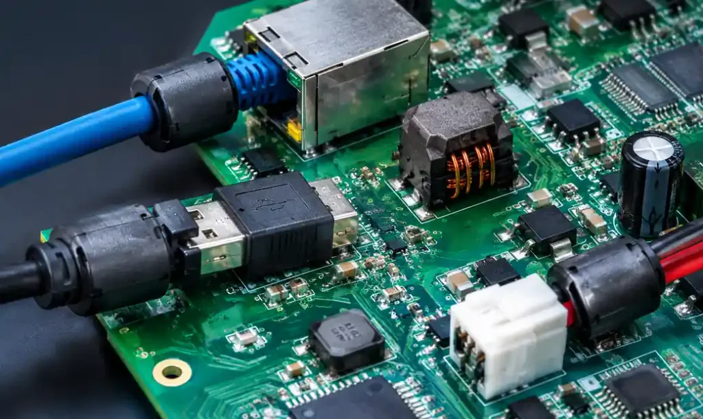Ferrite beads and common-mode chokes installed on PCB cable connections