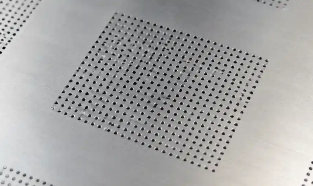 Fine pitch BGA stencil aperture array showing 0.4-0.5mm pitch