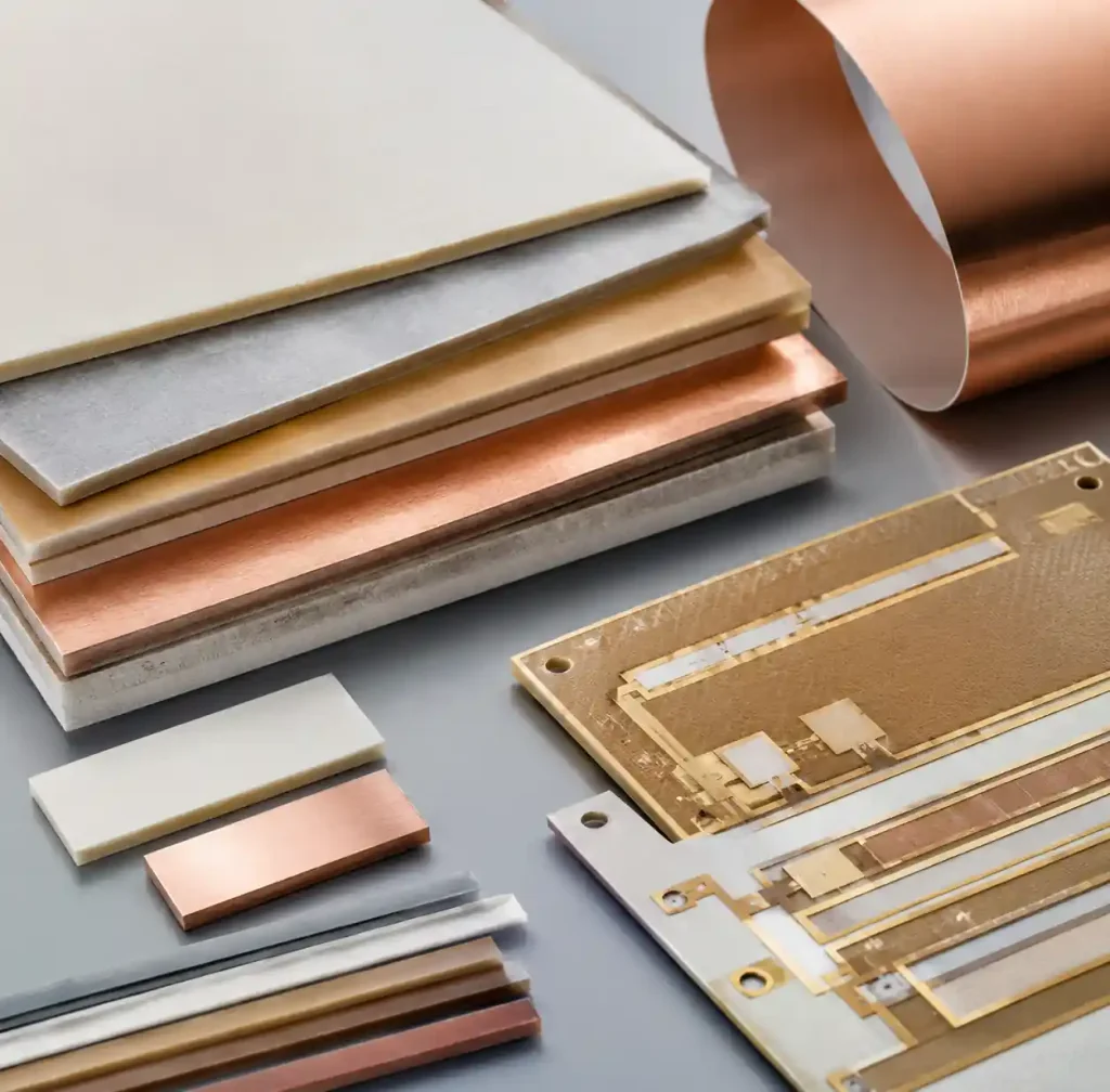 High-frequency PCB materials including Rogers laminate substrate
