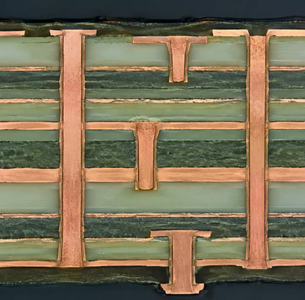 HDI PCB cross-section showing blind vias and microvia construction as alternative to back drilling