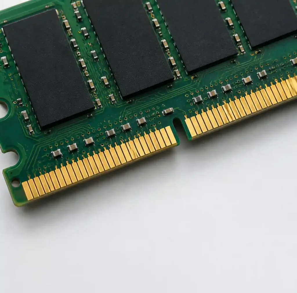 DDR memory module showing 288 gold fingers used in computer RAM applications