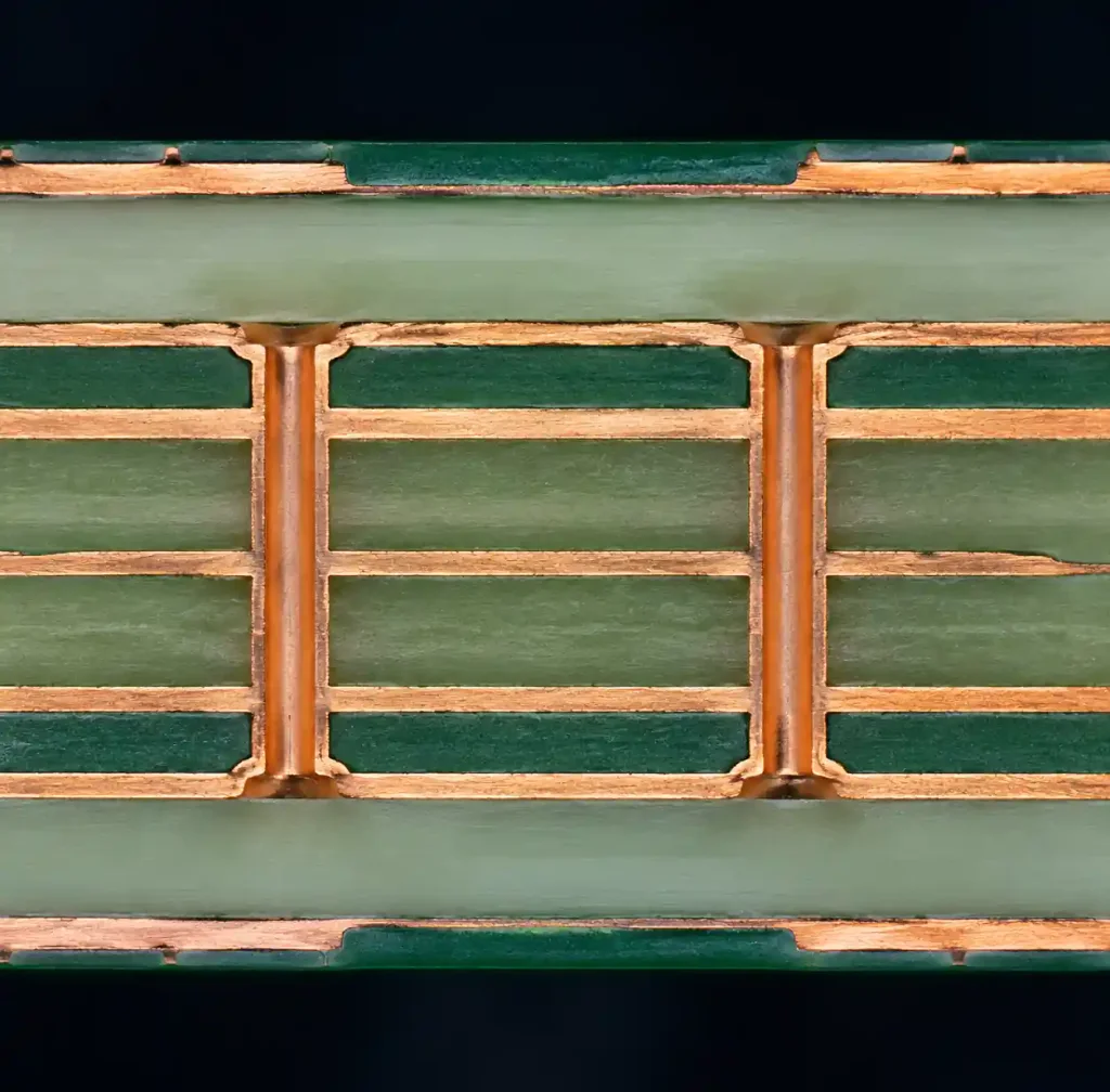 Type II HDI PCB showing buried via connections between inner layers