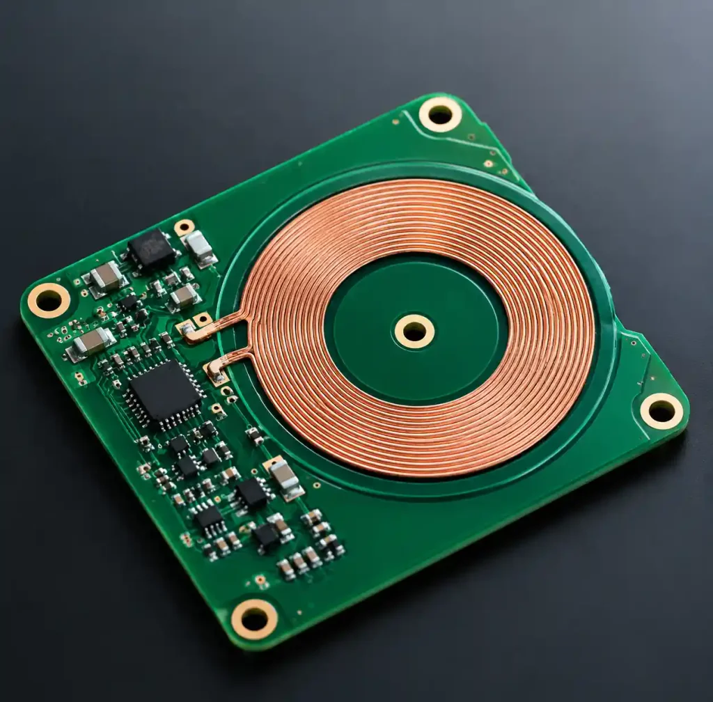 High-quality manufactured wireless charging PCB showing trace precision and copper plating