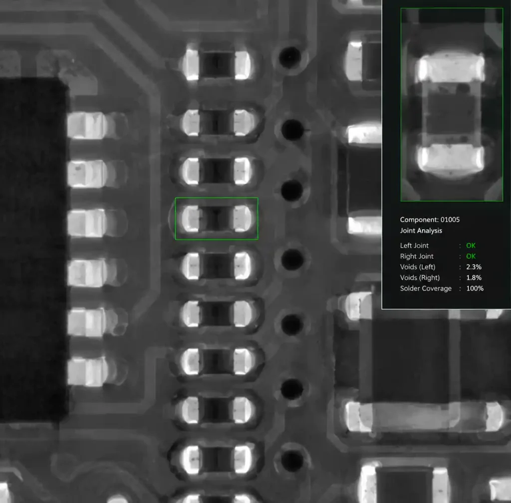 X-ray inspection image of 01005 component solder joints